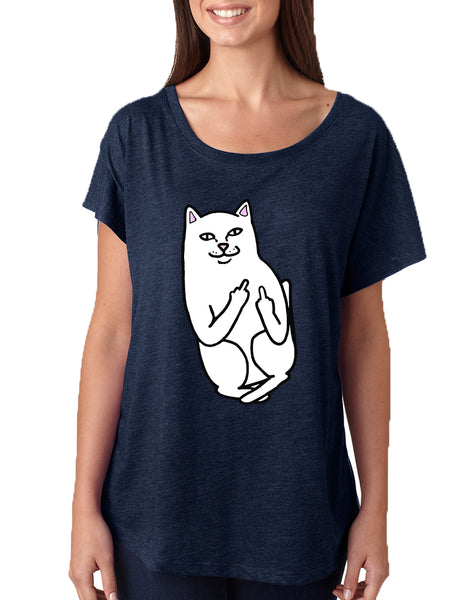 Women's Dolman Shirt Middle Finger Cat Humor Fun Shirt