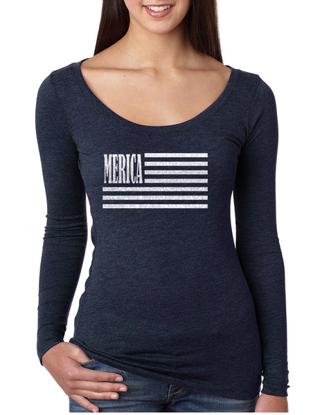 Women's Shirt Merica Glitter White Flag 4th Of July Shirt