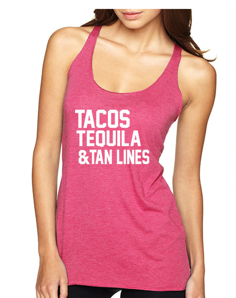 Women's Tank Top Tacos Tequila Tan Lines Beach Top
