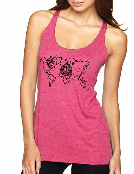 Women's Tank Top World Map Compass Cool Graphic Top - ALLNTRENDSHOP - 5