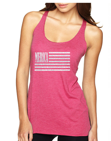 Women's Tank Top Merica Glitter White Flag 4th Of July