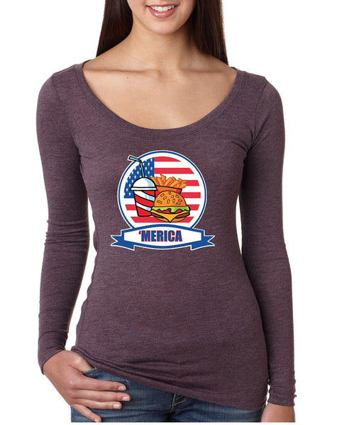 Women's Shirt Fast Food 'merica Love USA 4th Of July Tee