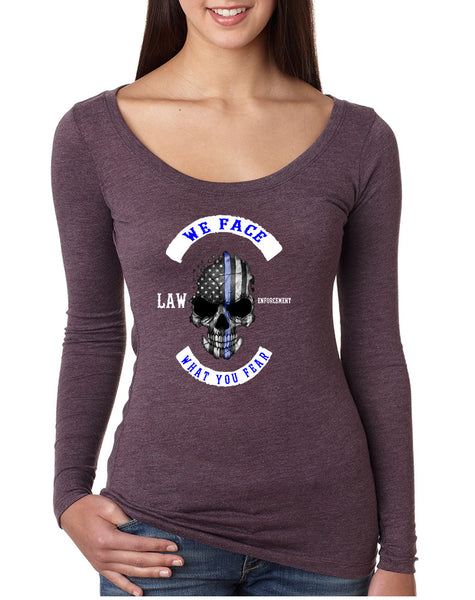 Women's Shirt We Face What You Fear USA Blue Flag Skull