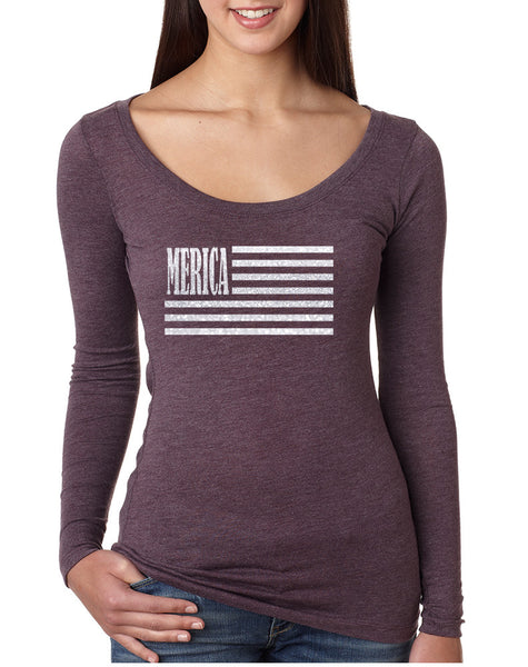 Women's Shirt Merica Glitter White Flag 4th Of July Shirt