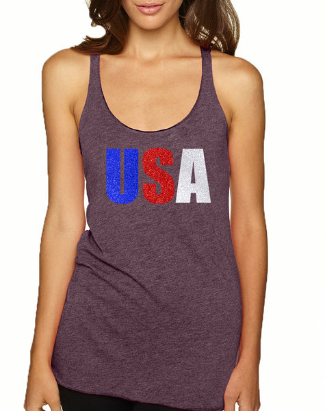 Women's Tank Top USA Glitter Flag Colors 4th Of July Tank