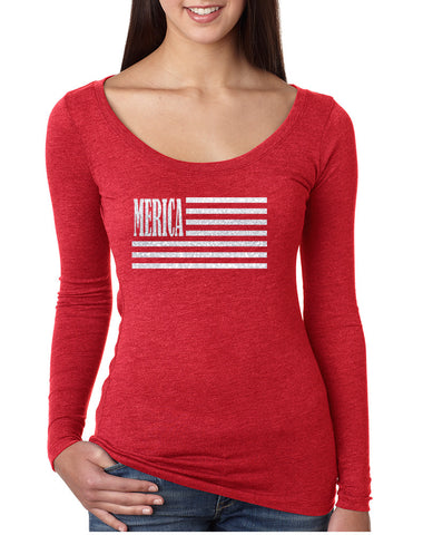 Women's Shirt Merica Glitter White Flag 4th Of July Shirt