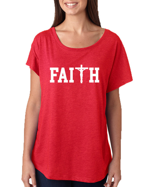 Women's Dolman Faith Print Cross Love Christian Top