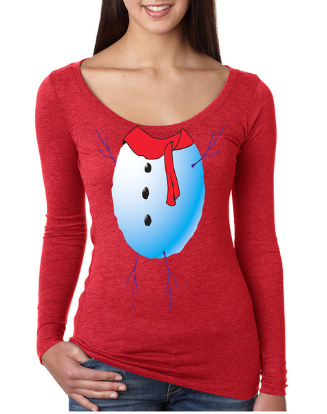 Women's Shirt Snowman Tie Cute Ugly Christmas Trendy Present