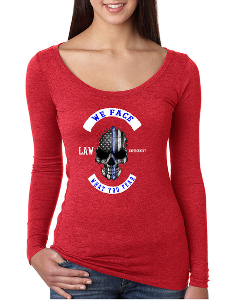 Women's Shirt We Face What You Fear USA Blue Flag Skull