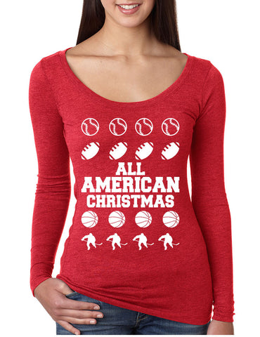 Women's Shirt All American Christmas Love Sport Fans Top - ALLNTRENDSHOP - 1