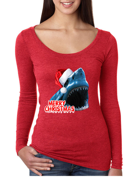 Women's Shirt Santa Jaws Merry Christmas Ugly Fun Xmas Gift - ALLNTRENDSHOP - 3