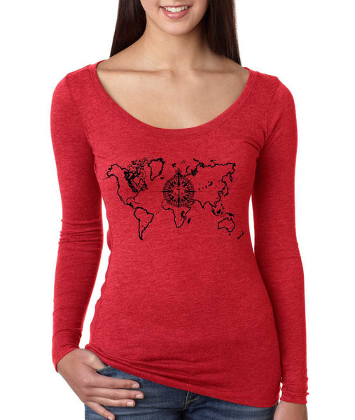 Women's Shirt World Map Compass Cool Stuff Graphic Tee - ALLNTRENDSHOP - 4