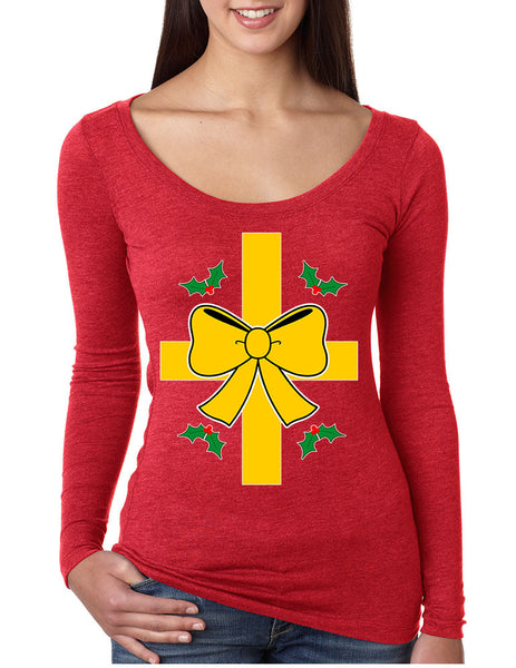Women's Shirt Christmas Gift Wrap Xmas Ugly T Shirt Fun Shirt - ALLNTRENDSHOP - 4
