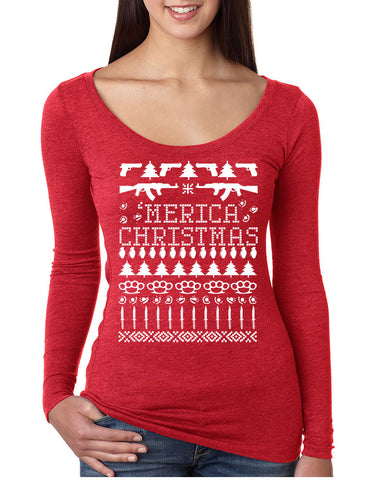Women's Shirt 'merica Ugly Christmas Sweater Love America Top - ALLNTRENDSHOP - 1