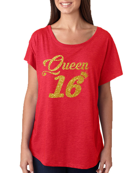 Women's Dolman Queen 16 Glitter Gold Sweet Sixteen Party