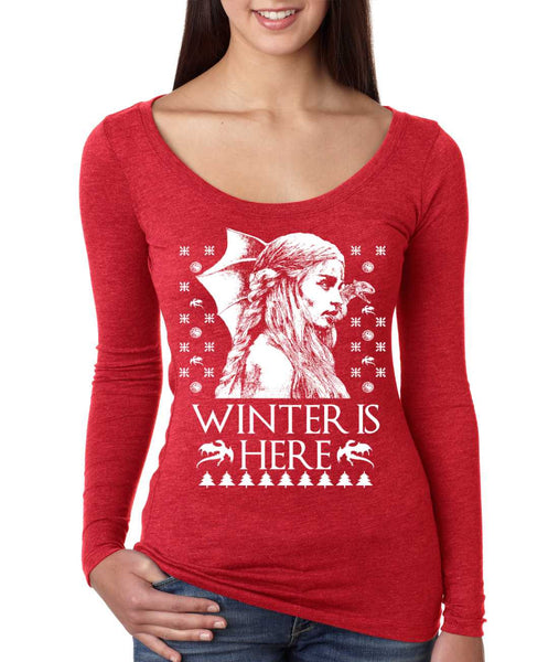 Women's Shirt Winter Is Here Ugly Christmas Sweater Holiday Gift
