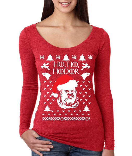Women's Shirt Ho Ho Hodor Ugly Christmas Sweater Holiday Tee - ALLNTRENDSHOP - 3
