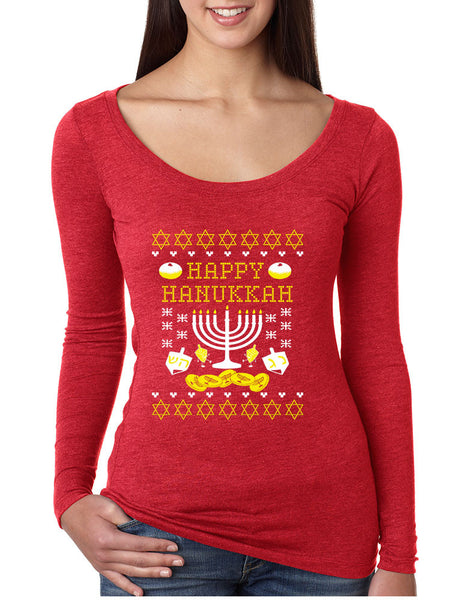 Women's Shirt Happy Hanukkah Jewish Menorah Shirt Holiday - ALLNTRENDSHOP - 3
