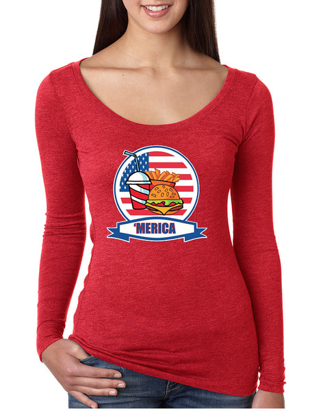Women's Shirt Fast Food 'merica Love USA 4th Of July Tee