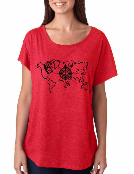Women's Dolman Shirt World Map Compass Cool Nice Shirt - ALLNTRENDSHOP - 3