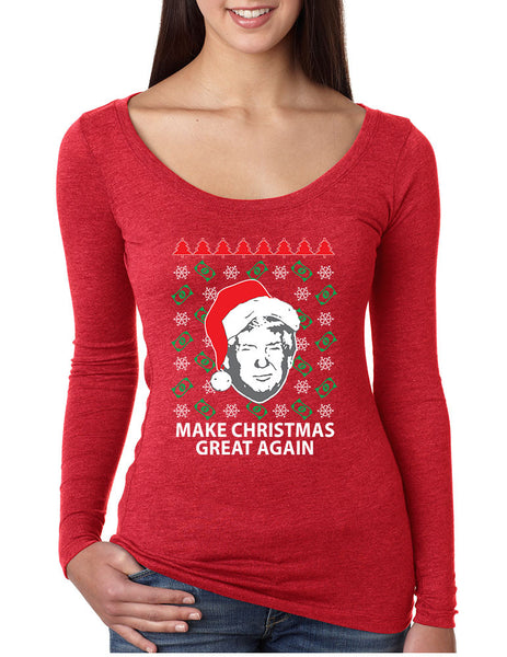 Women's Shirt Trump Christmas Great Again Money Snow Holiday Fun - ALLNTRENDSHOP - 2