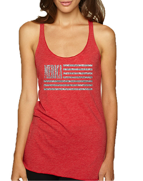 Women's Tank Top Merica Glitter Silver Flag 4th Of July Top