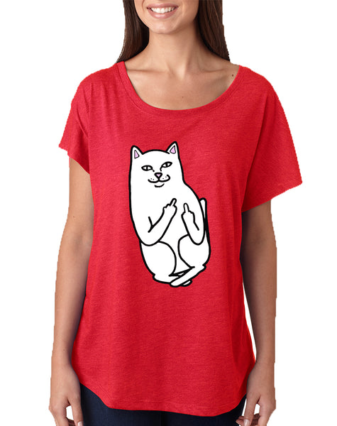 Women's Dolman Shirt Middle Finger Cat Humor Fun Shirt