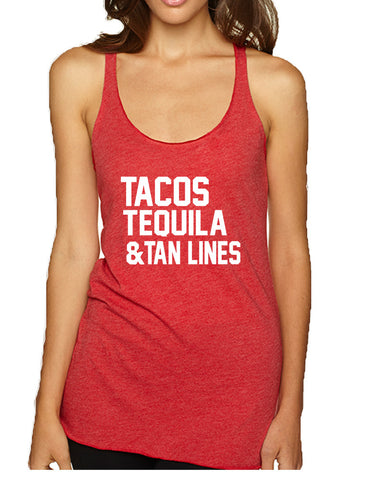 Women's Tank Top Tacos Tequila Tan Lines Beach Top