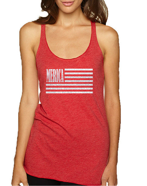 Women's Tank Top Merica Glitter White Flag 4th Of July