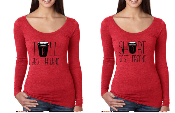 Set Of 2 Women's Shirts Tall Short Best Friend Coffee Matching