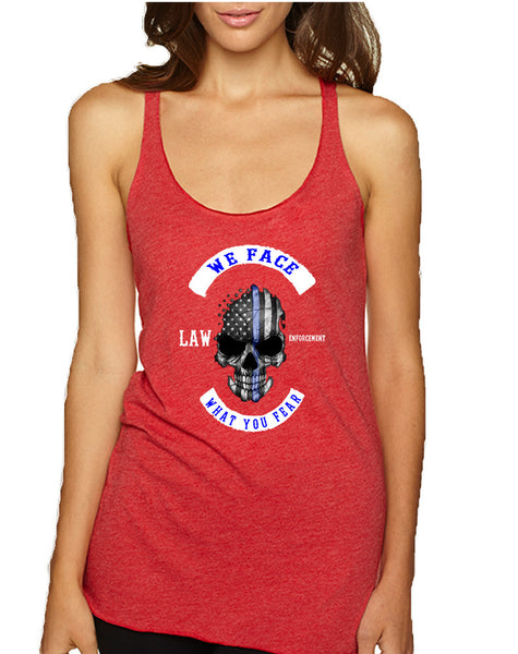 Women's Tank Top We Face What You Fear USA Flag Skull