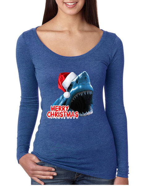 Women's Shirt Santa Jaws Merry Christmas Ugly Fun Xmas Gift - ALLNTRENDSHOP - 4