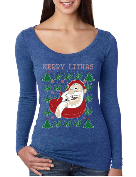 Women's Shirt Santa Litmas Merry Christmas Ugly Sweater Fun