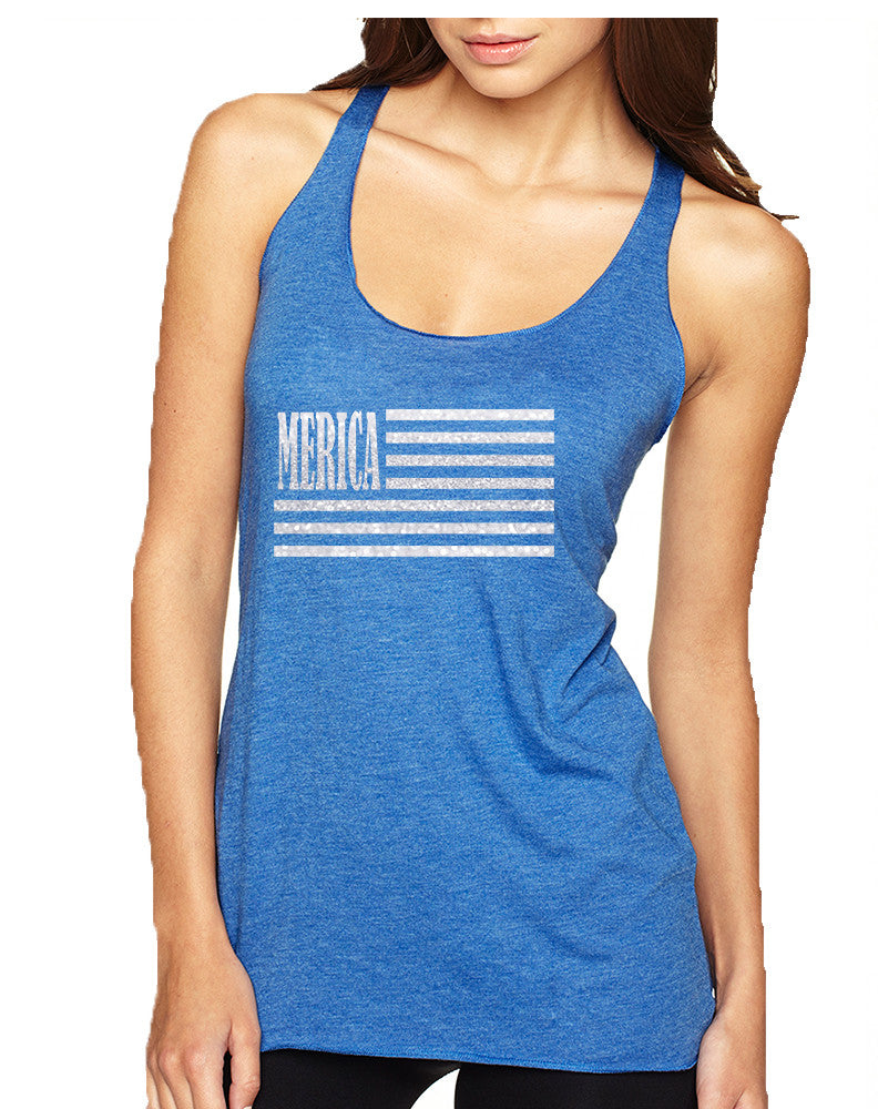 Women's Tank Top Merica Glitter White Flag 4th Of July