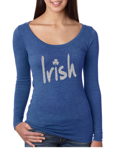 Women's Shirt Irish Glitter Silver Shamrock St Patrick's Shirt