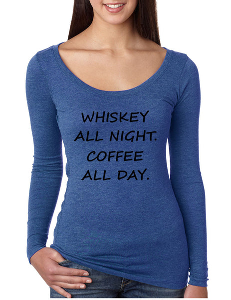 Women's Shirt Whiskey All Night Coffee All Day Party Humor Tee - ALLNTRENDSHOP - 5