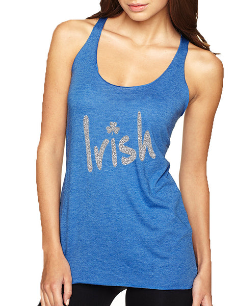 Women's Tank Top Irish Glitter Silver Shamrock St Patrick's