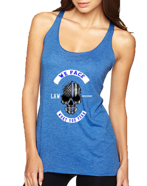 Women's Tank Top We Face What You Fear USA Flag Skull
