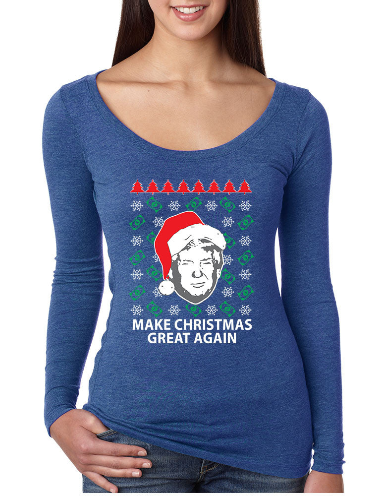 Women's Shirt Trump Christmas Great Again Money Snow Holiday Fun - ALLNTRENDSHOP - 1