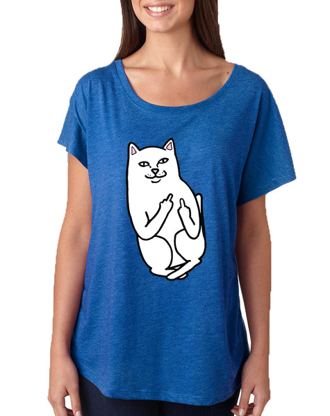 Women's Dolman Shirt Middle Finger Cat Humor Fun Shirt
