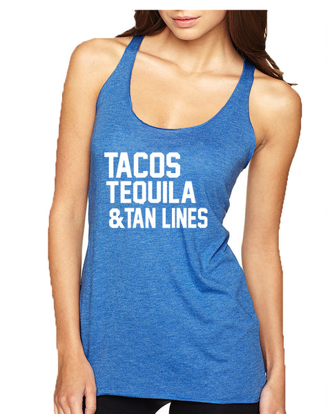 Women's Tank Top Tacos Tequila Tan Lines Beach Top