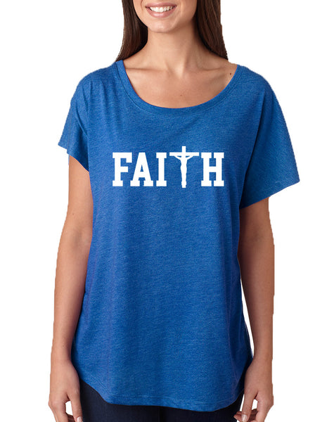 Women's Dolman Faith Print Cross Love Christian Top