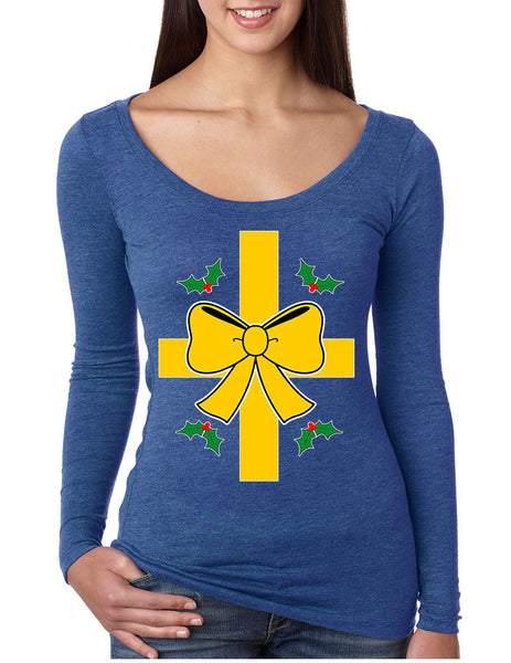 Women's Shirt Christmas Gift Wrap Xmas Ugly T Shirt Fun Shirt - ALLNTRENDSHOP - 5