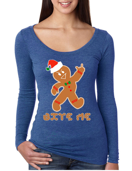 Women's Shirt Bite Me Gingerbread Ugly Christmas Gift Funny Top - ALLNTRENDSHOP - 5