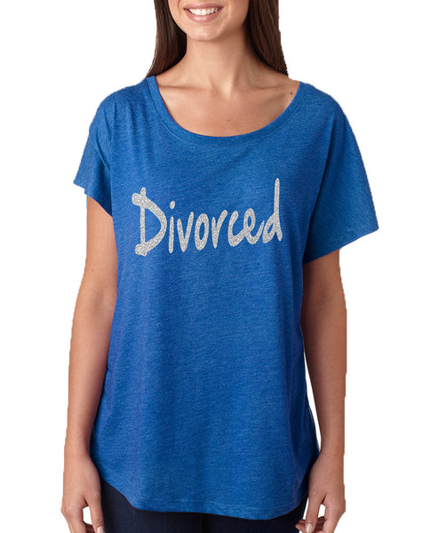 Women's Dolman Shirt Divorced Glitter Silver Print Funny Top