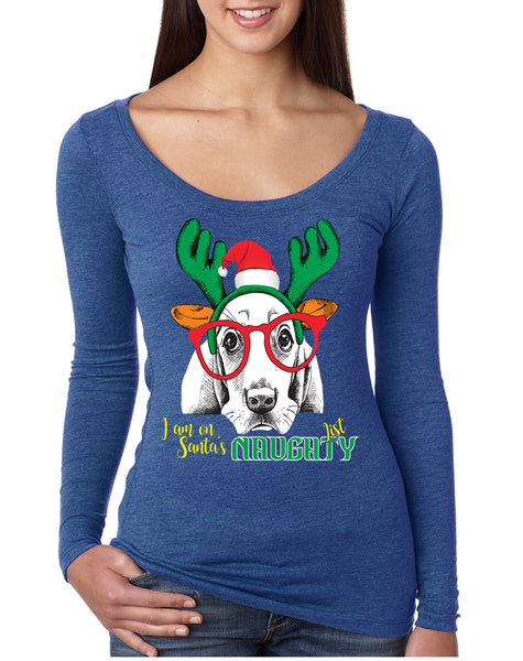 Women's Shirt I Am On Santa's Naughty List Xmas Tee Dog Lover
