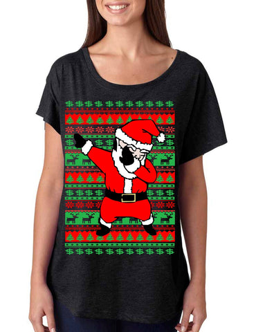 Dabbing santa ugly christmas sweater womens tri-blend dolman shirt - ALLNTRENDSHOP