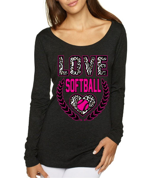 Love Softball Leopard Womens Long Sleeve Shirt - ALLNTRENDSHOP - 4