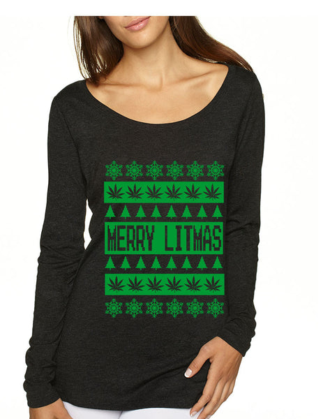 Merry Litmas Green womens Long Sleeve Shirt - ALLNTRENDSHOP - 2