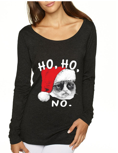 HO HO NO Grumpy cat Women's Long Sleeve Shirt - ALLNTRENDSHOP